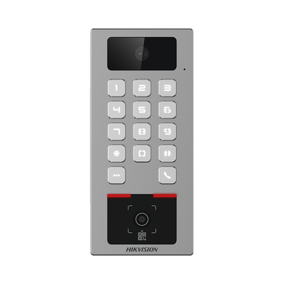 Teclado con Lector Físico de QRs para Exterior Antivandálico IP65 & IK09 con función de Videoportero Multiapartamento / Tarjeta, Código QR, PIN o App HikConnect  / Cámara 2 MP compatible con NVRs / Soporta b