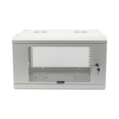 Gabinete de Pared de 6U con Puerta Perforada, 455 mm de Profundidad Total, Rack de 19», Acero Reforzado Color Gris Mate